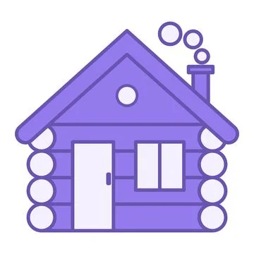 Colored Cabin Icon. Vector Icon of Wooden House for Tourists. Hunting House.. Stock Illustration