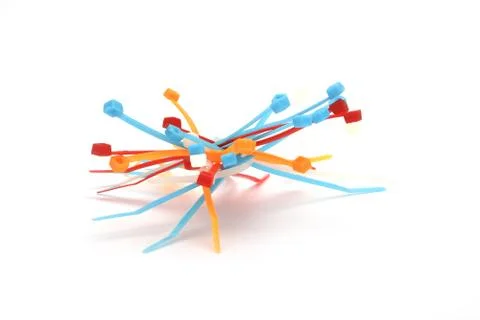 Colored cable ties on white background Stock Photos