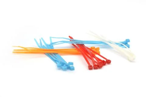 Colored cable ties on white background Stock Photos