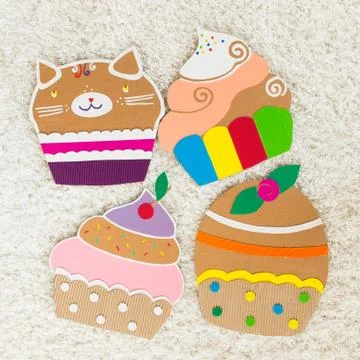 Colored cakes handmade of cardboar Fotos de archivo