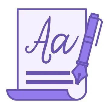 Colored Calligraphy Icon. Vector Icon. Letters on Paper and a Pen for Writi.. Stock Illustration