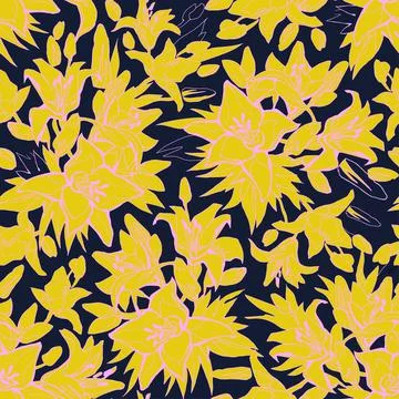 Colored camouflage seamless pattern with silhouettes of lily flowers. Illustrazione stock