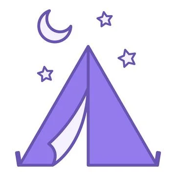 Colored Camp Icon. Vector Icon. Tourist Tent, Moon, and Stars. Camping Concep Ilustración de archivo