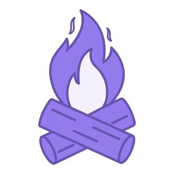 Colored Campfire Icon. Vector Icon of Tourist Campfire. Fire and Brushwood... Stock Illustration