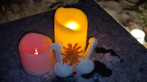 Colored candles composition flickering and glare twilight Stock Footage 325051050