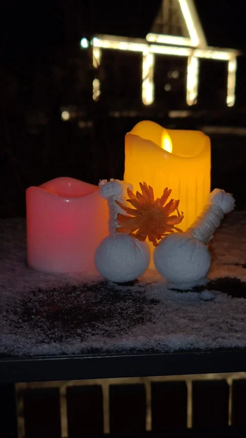 Colored candles composition flickering in the dark lights on the background Stock Footage 325051061