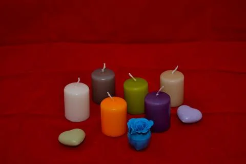 Colored candles with hearts Stock Photos