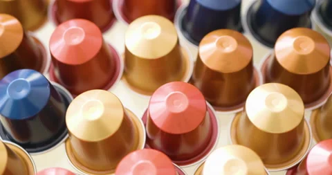 Colored capsules for coffee Vídeo Stock 136122096