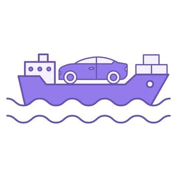 Colored Cargo Icon. Vector Icon of a Cargo Ship Transporting Cars and Other.. Stock Illustration