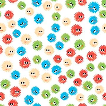 Colored Cartoon Microbes Seamless Pattern. Dangerous Bad Viruses. Germs Stock Illustration