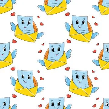 Colored cartoon seamless pattern. Cartoon style. Valentine's Day. Hand drawn. Stock Illustration