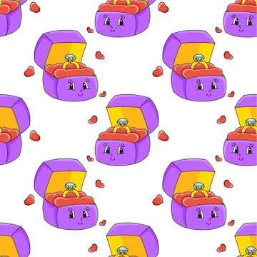 Colored cartoon seamless pattern. Cartoon style. Valentine's Day. Hand drawn. Stock Illustration