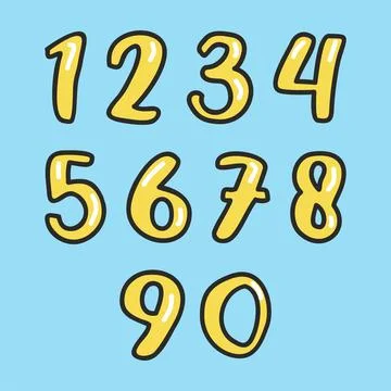Colored cartoon vector set of yellow numbers. Party, birthday, celebrate anni Stock Illustration
