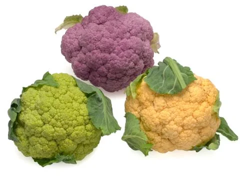 Colored cauliflower path isolated on white top view Stock Photos