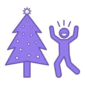 Colored Celebrate Icon. Vector Icon. Christmas Tree with Decorations and Da.. Stock Illustration