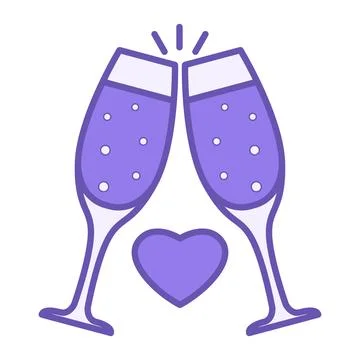 Colored Celebration Icon. Vector Icon. Two Champagne Glasses and a Heart. A.. Stock Illustration