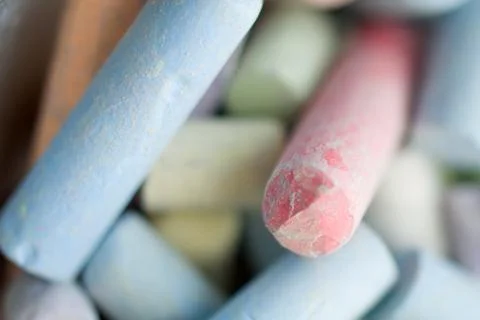 Colored chalk for drawing background. Closeup view 스톡 사진