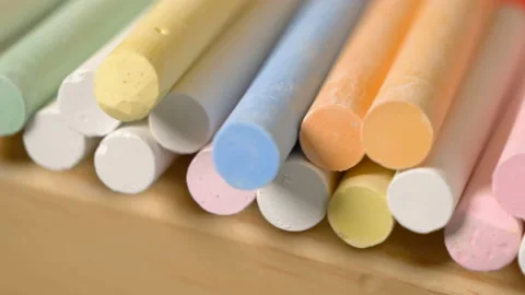 Colored chalk. Drawing on blackboard Stock Footage 98808305