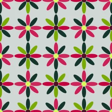 Colored chamomiles on a gray background seamless pattern Stock Illustration