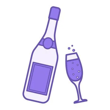 Colored Champagne Icon. Vector Icon. Champagne Bottle and Glass with Drink .. Stock Illustration