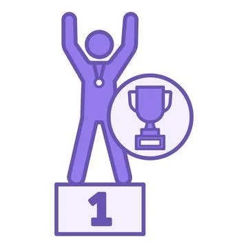 Colored Champion Icon. Vector Illustration. Man with Medal and Cup. Athlete.. Stock Illustration