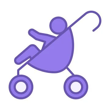 Colored Child in Stroller Icon. Vector Illustration. Baby in a Stroller on .. Stock Illustration