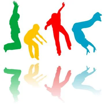Colored children silhouettes jumping Stock Illustration