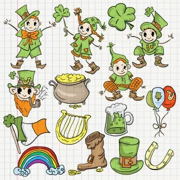 Colored childrens illustration design elements for the Irish holiday St. Patr Illustrazione stock