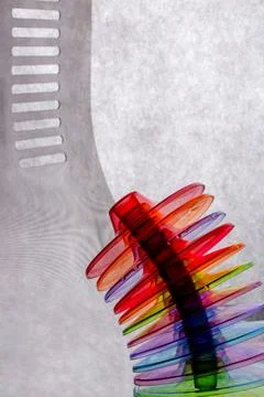 Colored chips on a gray background Stock Photos