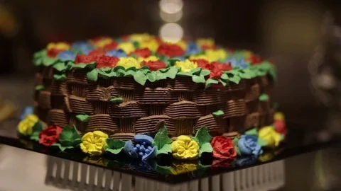 Colored chocolate cake on the buffet Stockbeeldmateriaal 72696405