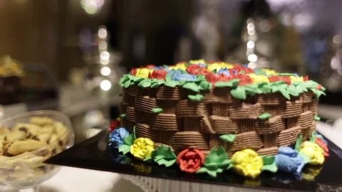 Colored chocolate cake on the buffet Stockbeeldmateriaal 72696437