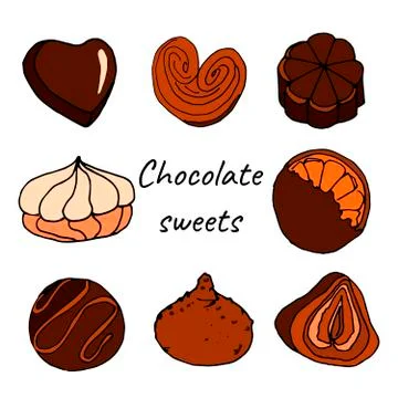 Colored chocolate sweets doode set Stock Illustration