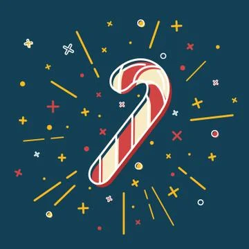 Colored Christmas candy cane icon in thin line style Stock Illustration