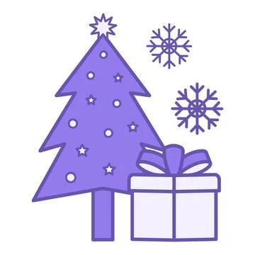 Colored Christmas Icon. Vector Icon. Festive Tree, Gift, and Snowflakes. Ho.. イラスト素材