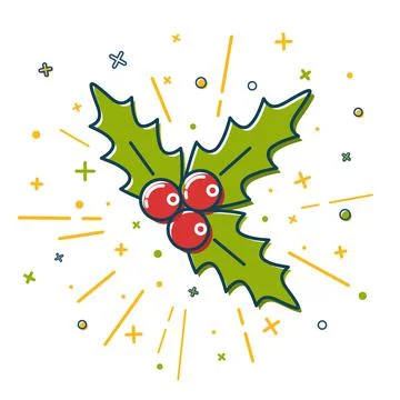 Colored Christmas mistletoe icon in thin line style Stock Illustration