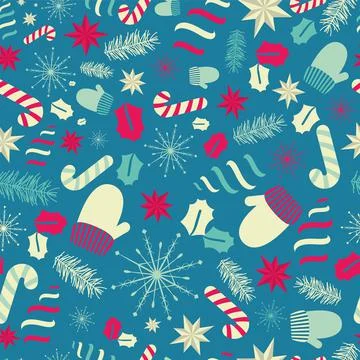Colored christmas pattern background candy cane winter glove icons Vector Stock Illustration