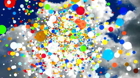 Colored circles on background of clouds. For name, text, logo Stock Footage 158993179
