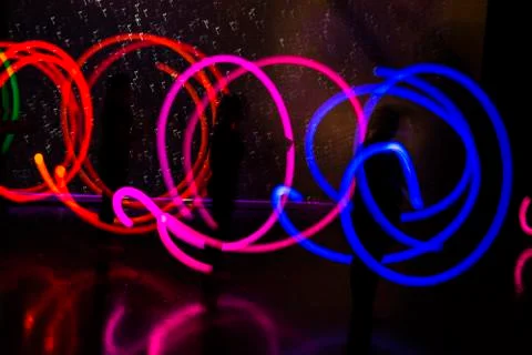 Colored circles in the dark 3 Stock Photos