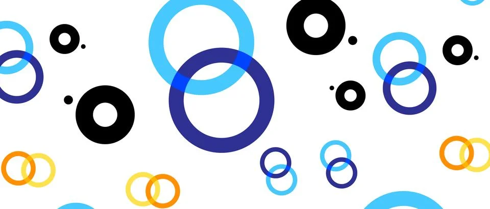 Colored circles pattern on white backdrop. Geometric forms background. Vector Illustrazione stock