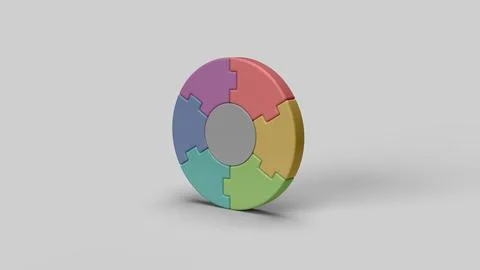 Colored circular 3D puzzle pieces on a white backdrop Stock Illustration