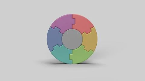 Colored circular 3D puzzle pieces on a white backdrop Stock Illustration