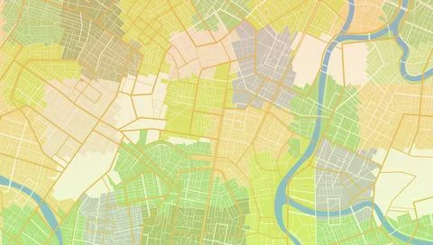 Colored city map plan with urban zoning districts and river layout. Vector Stock Illustration