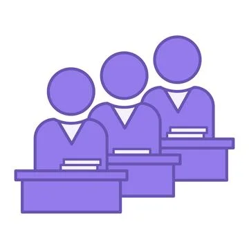 Colored Class Icon. Vector Illustration. Students Sitting at Desks with Boo.. Stock Illustration