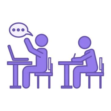 Colored Classroom Icon. Vector Illustration. Schoolchildren Sitting at Desk.. Stock Illustration
