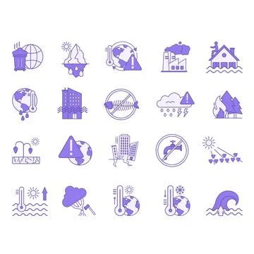 Colored Climate Change Icon Set. Vector Icon Global Warming, Tsunami, Fire,.. Stock Illustration