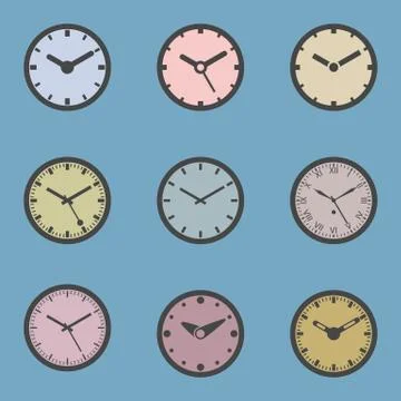 Colored Clock Icon Set - Isolated Vector Illustration Stock Illustration