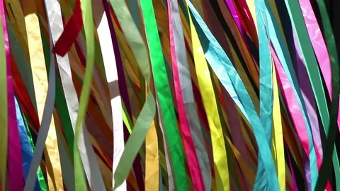 Colored cloth bands on wind Stock Footage 76969157