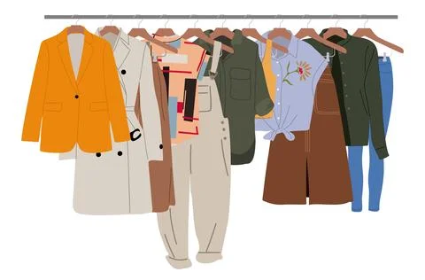 Colored clothes hanging on hangers vector isolated Stock Illustration