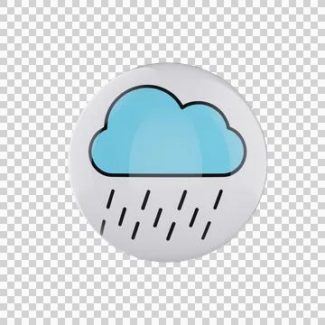 Colored Cloud Rain Weather Icon on Glossy Button – Transparent Background Stock Illustration