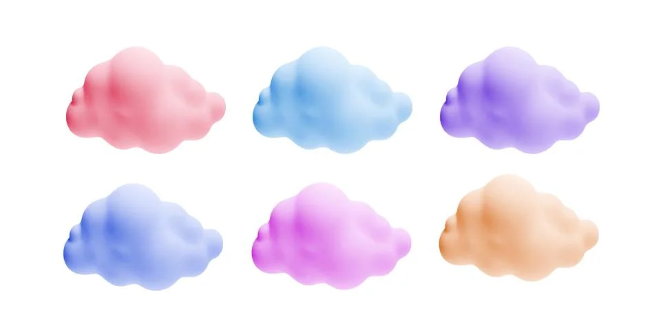 Colored clouds, set of volumetric 3d vector illustrations isolated on white Stock Illustration